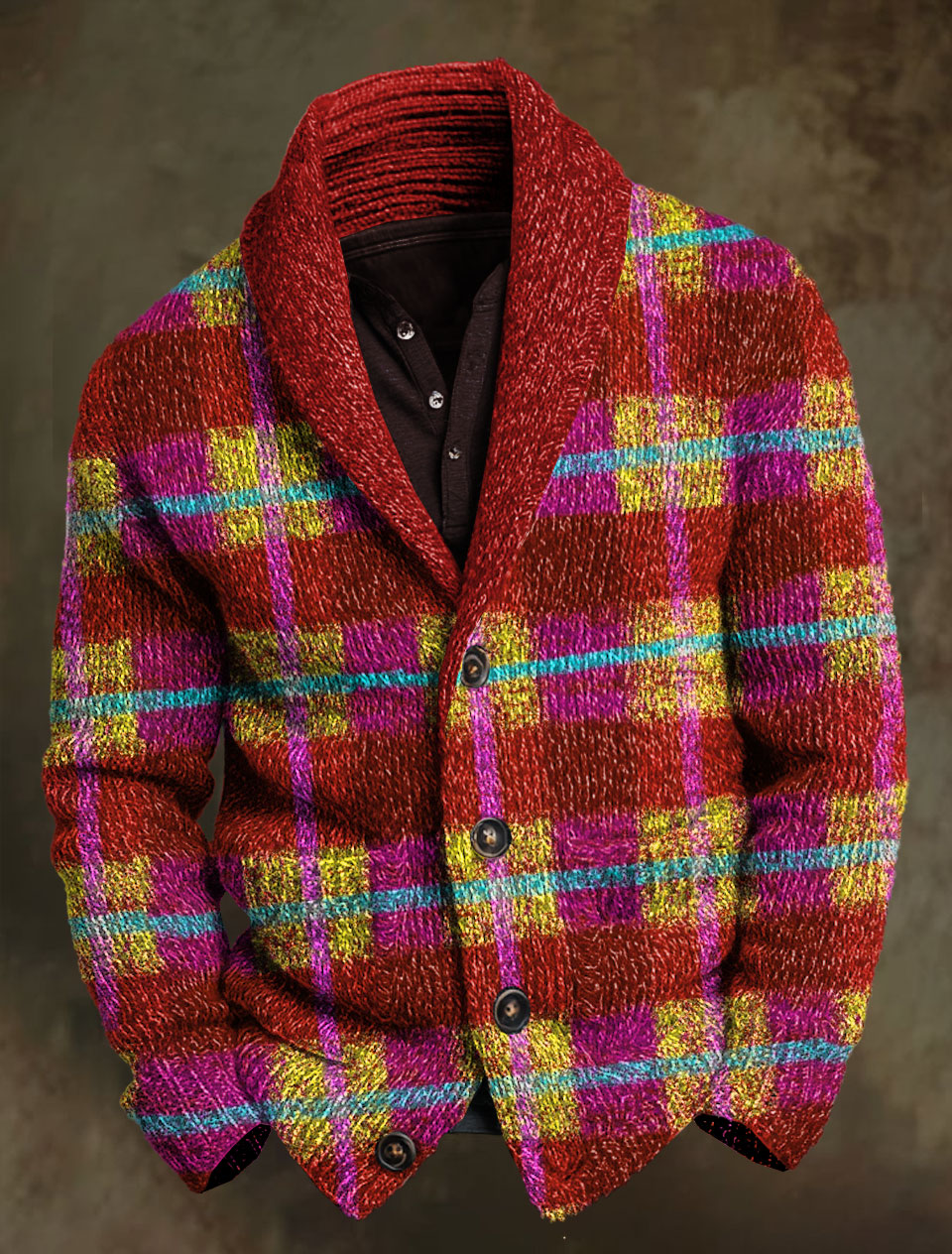 Vintage Cute Plaid Print Knit V-neck Pullover Sweater