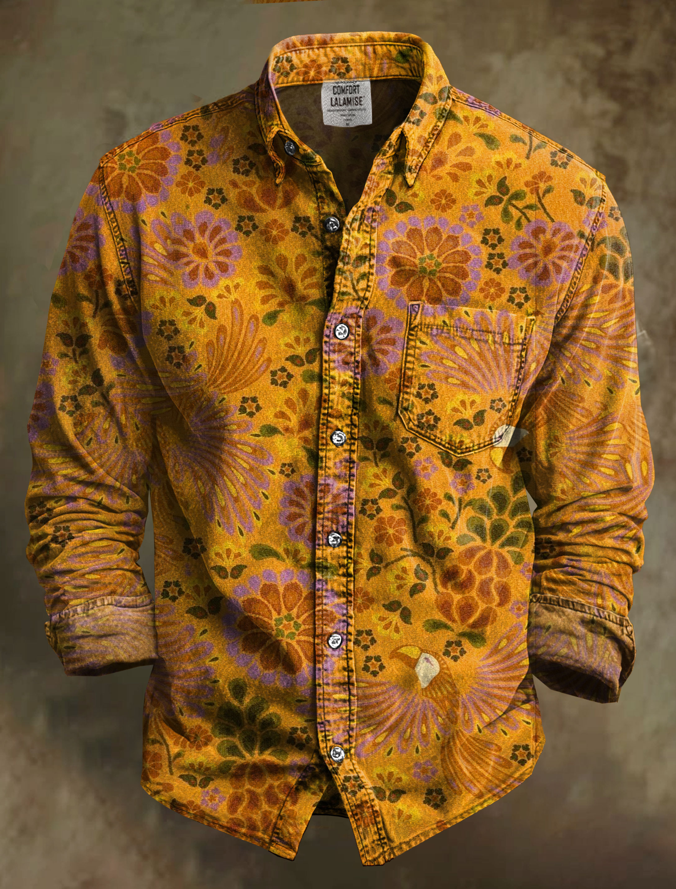 Vintage Art Print 100% Cotton Long Sleeve Shirt