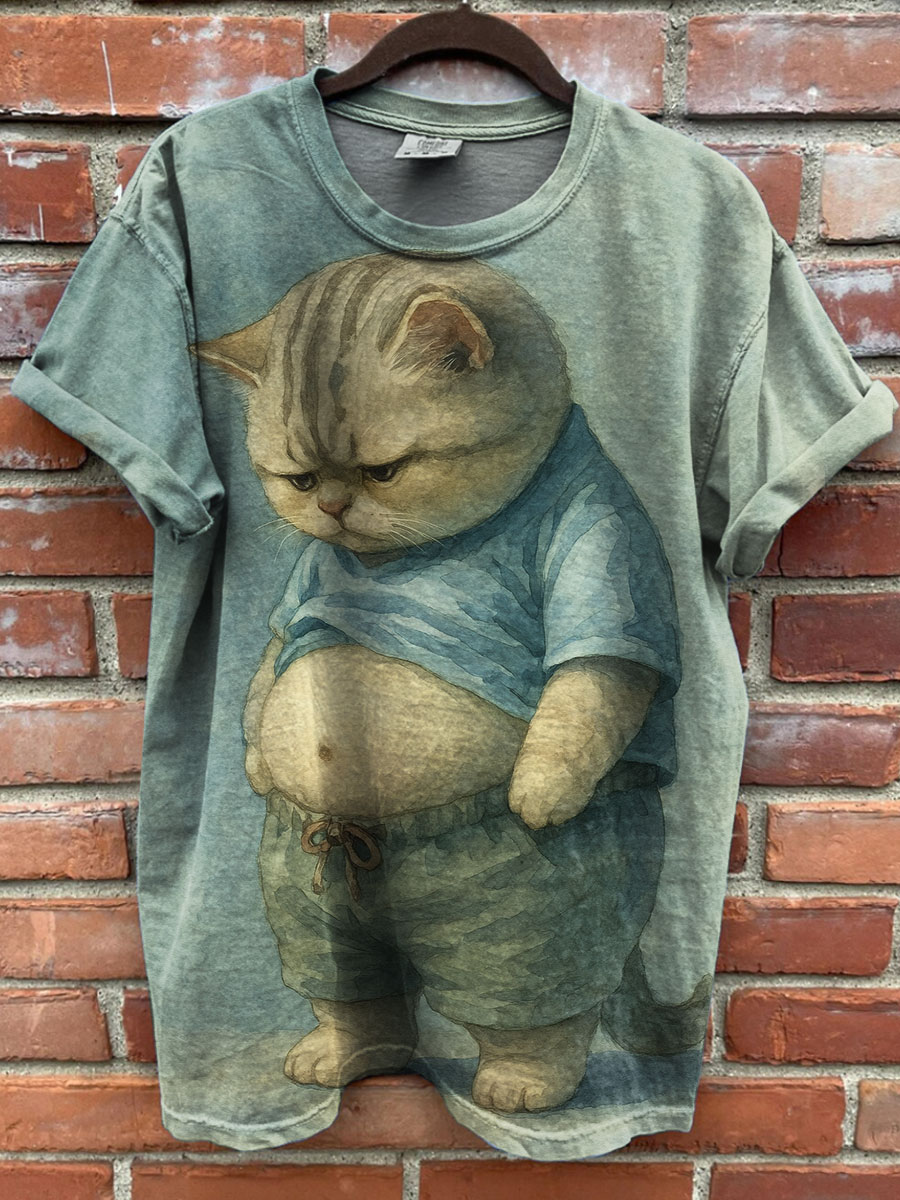 Cute Cat Printed Casual T-shirt