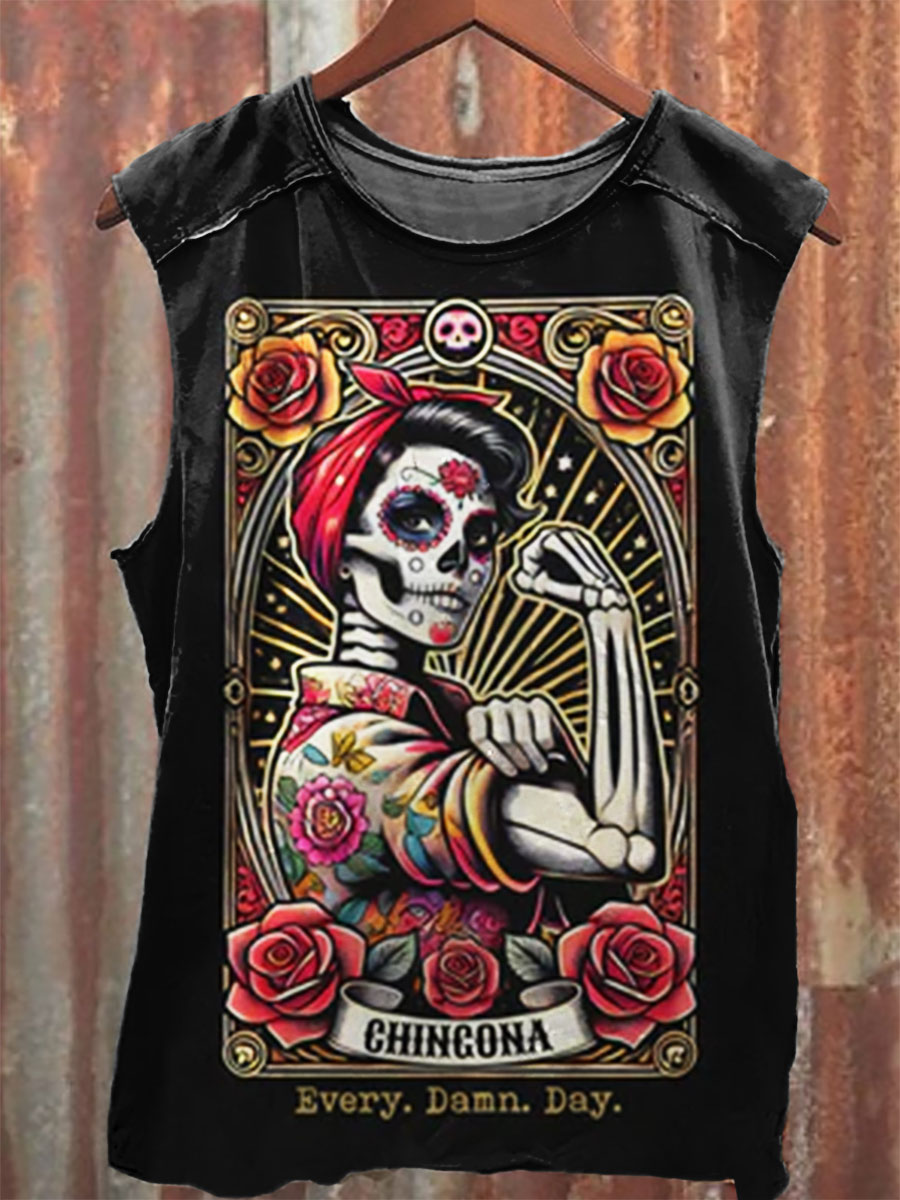 Vintage Print 100% Cotton Casual Tank Top