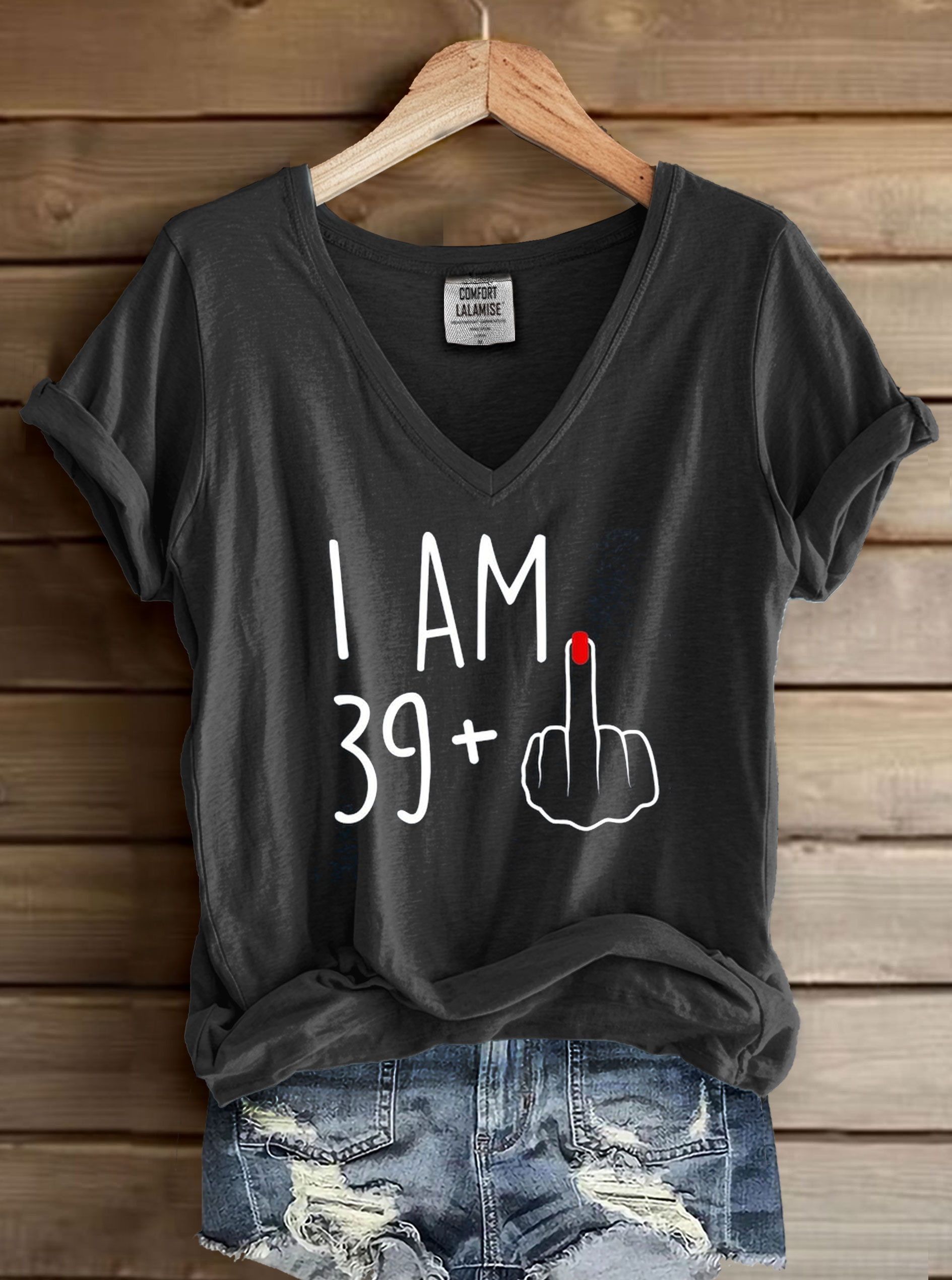 Funny Age Print V-neck Casual T-Shirt