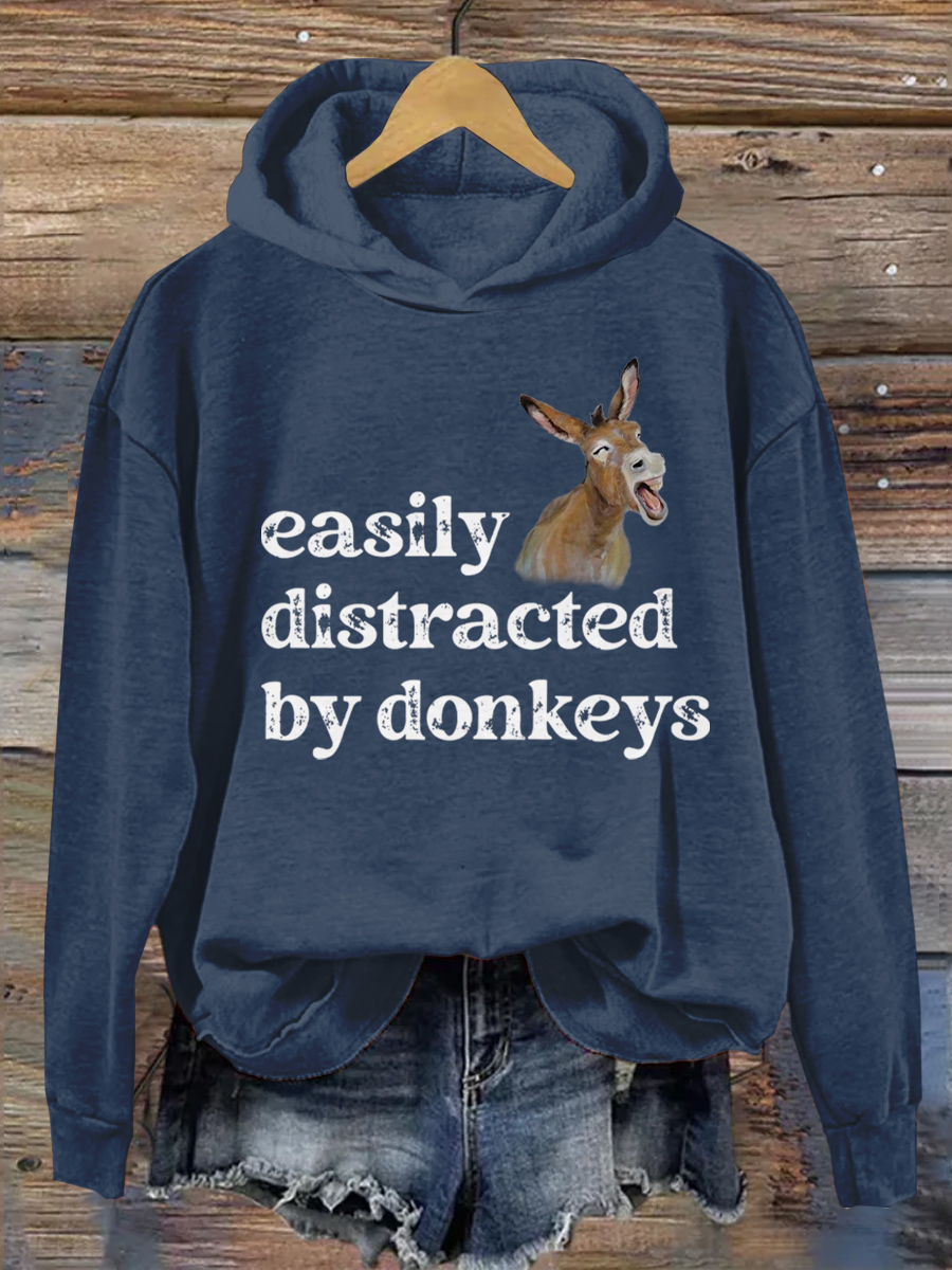 Easily Distracted by Donkeys Hooded Sweatshirt