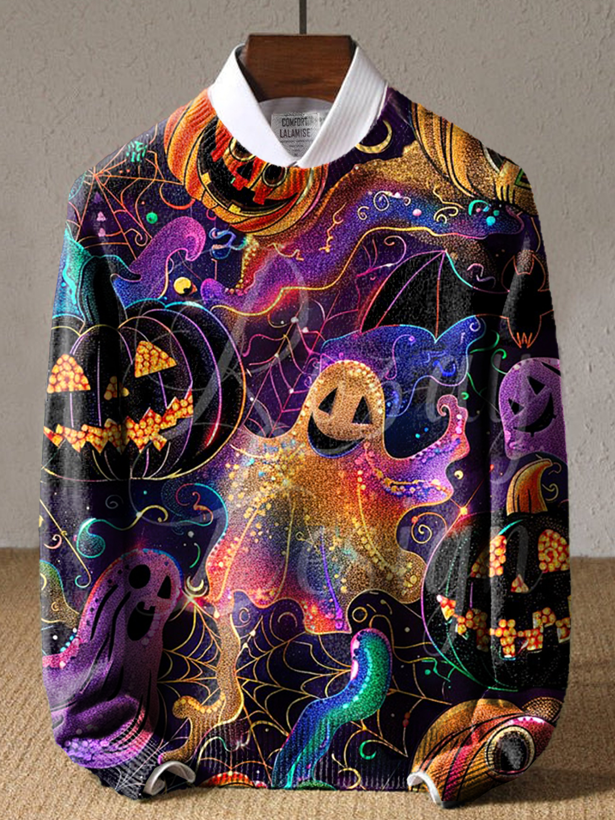 Vintage Fantasy Halloween Pumpkin Art Print Knit Pullover Sweater