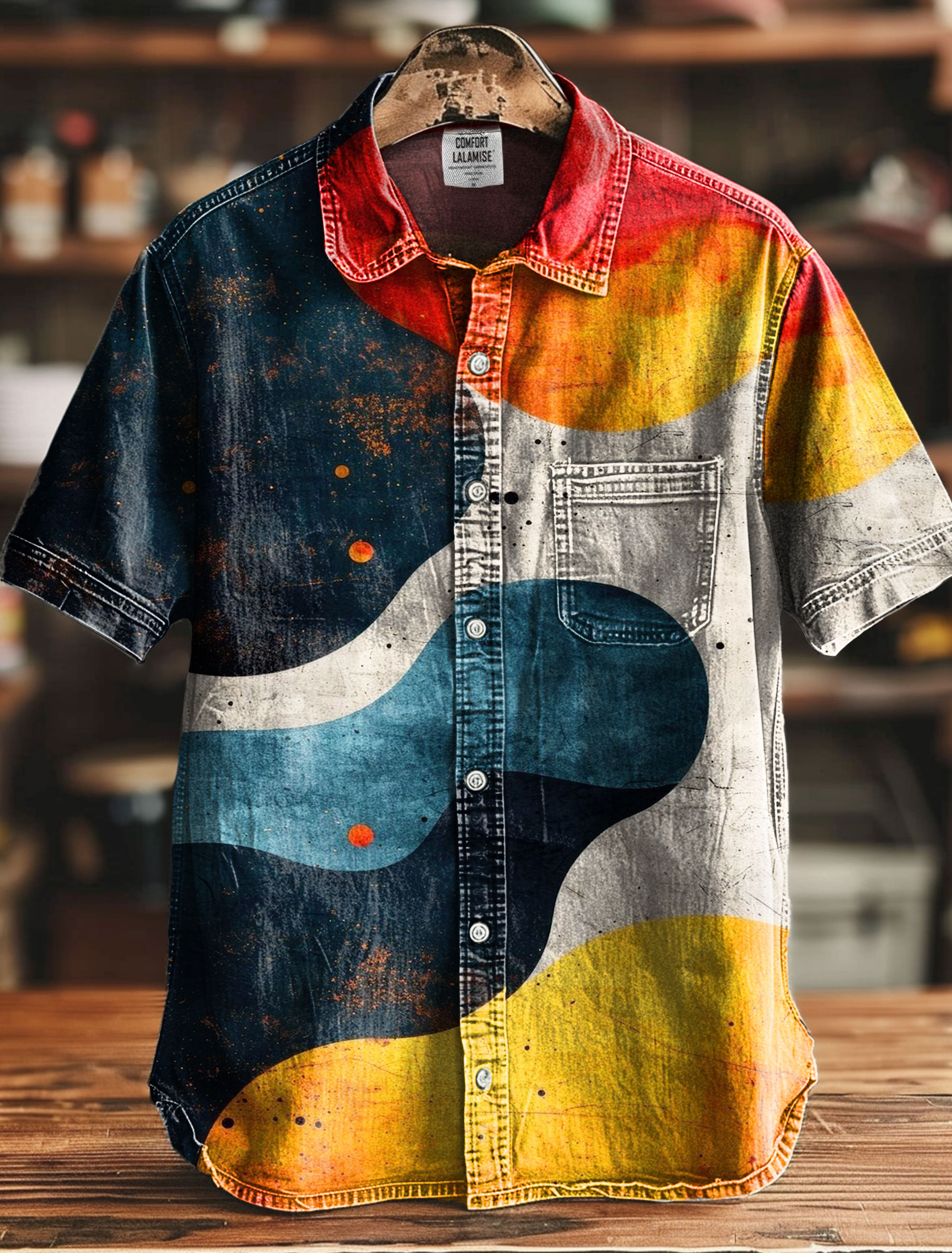 Vintage Clashing Color Art Print Casual 100% Cotton Shirt