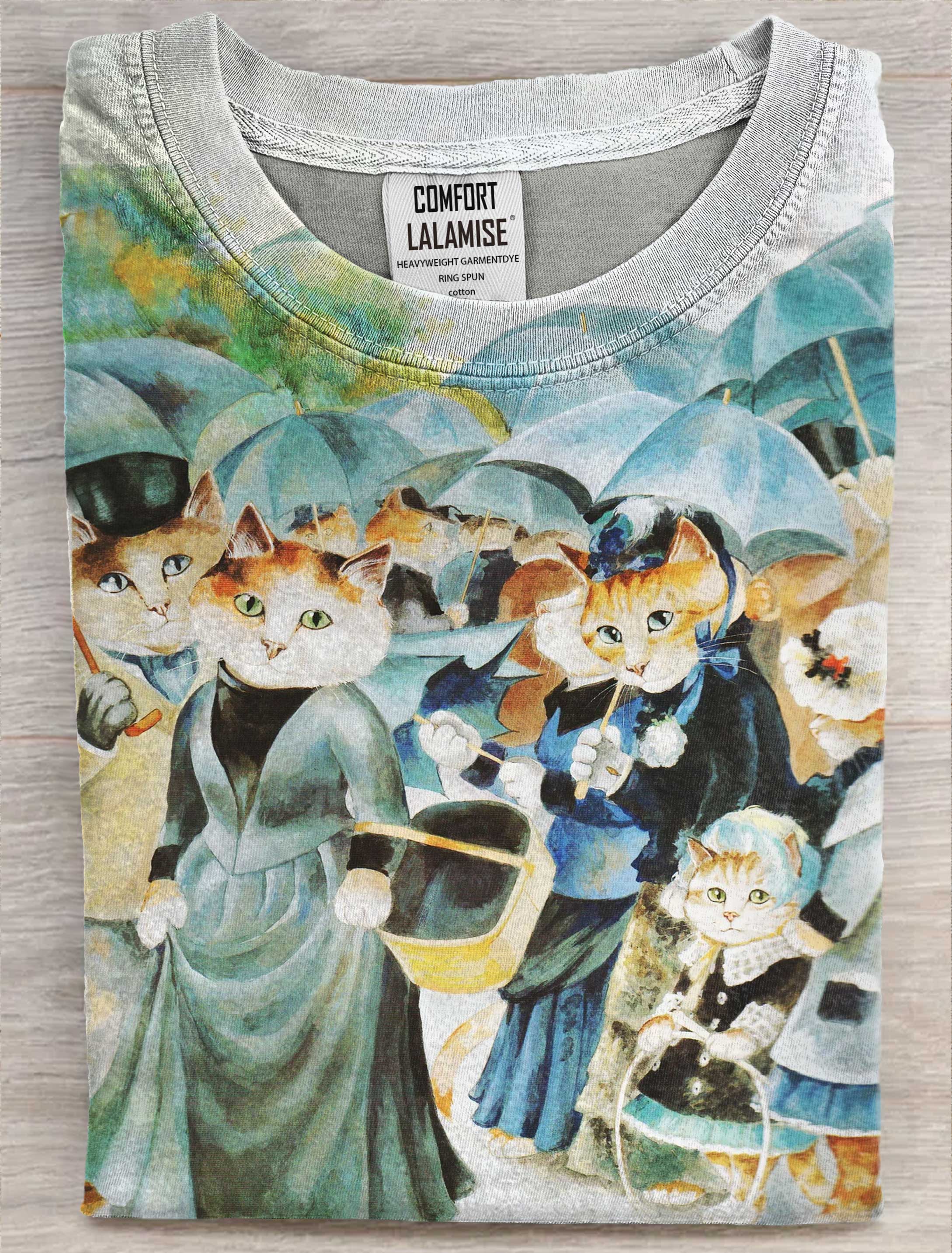 Vintage Cat Lady Mom Art Print Casaul Short Sleeve T-shirt