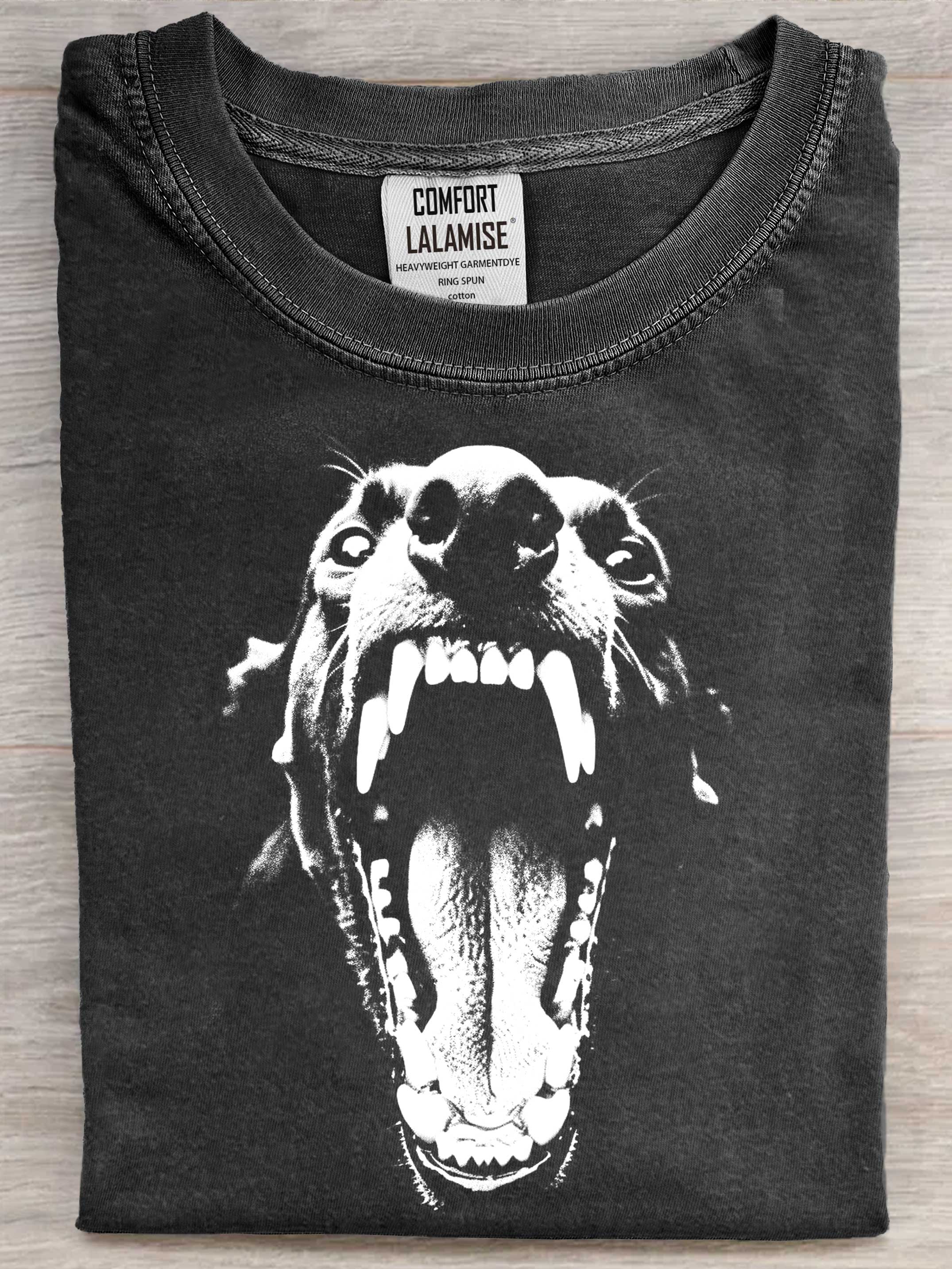 Roar Dog Art Print Casaul Short Sleeve T-shirt