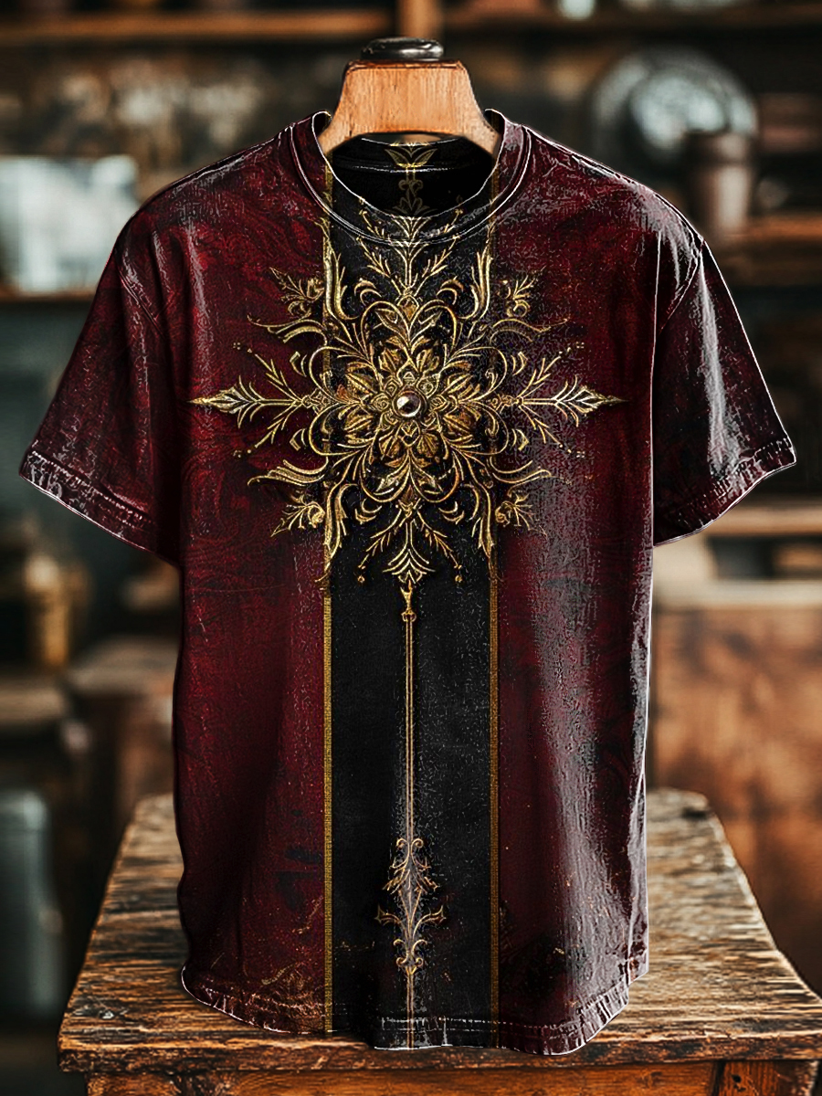 Unisex Retro Dark Floral Print Casual Loose Short Sleeve T-Shirt