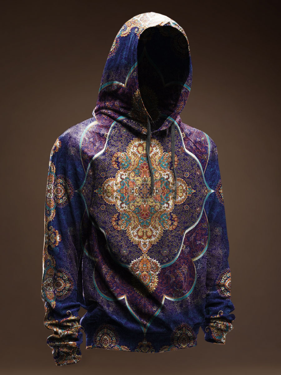 Ethnic Flower Prints Casual Hoodie Sweatshirt
