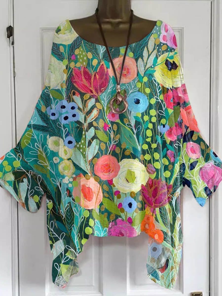 Women's Lovely Floral Art Print Casual Top