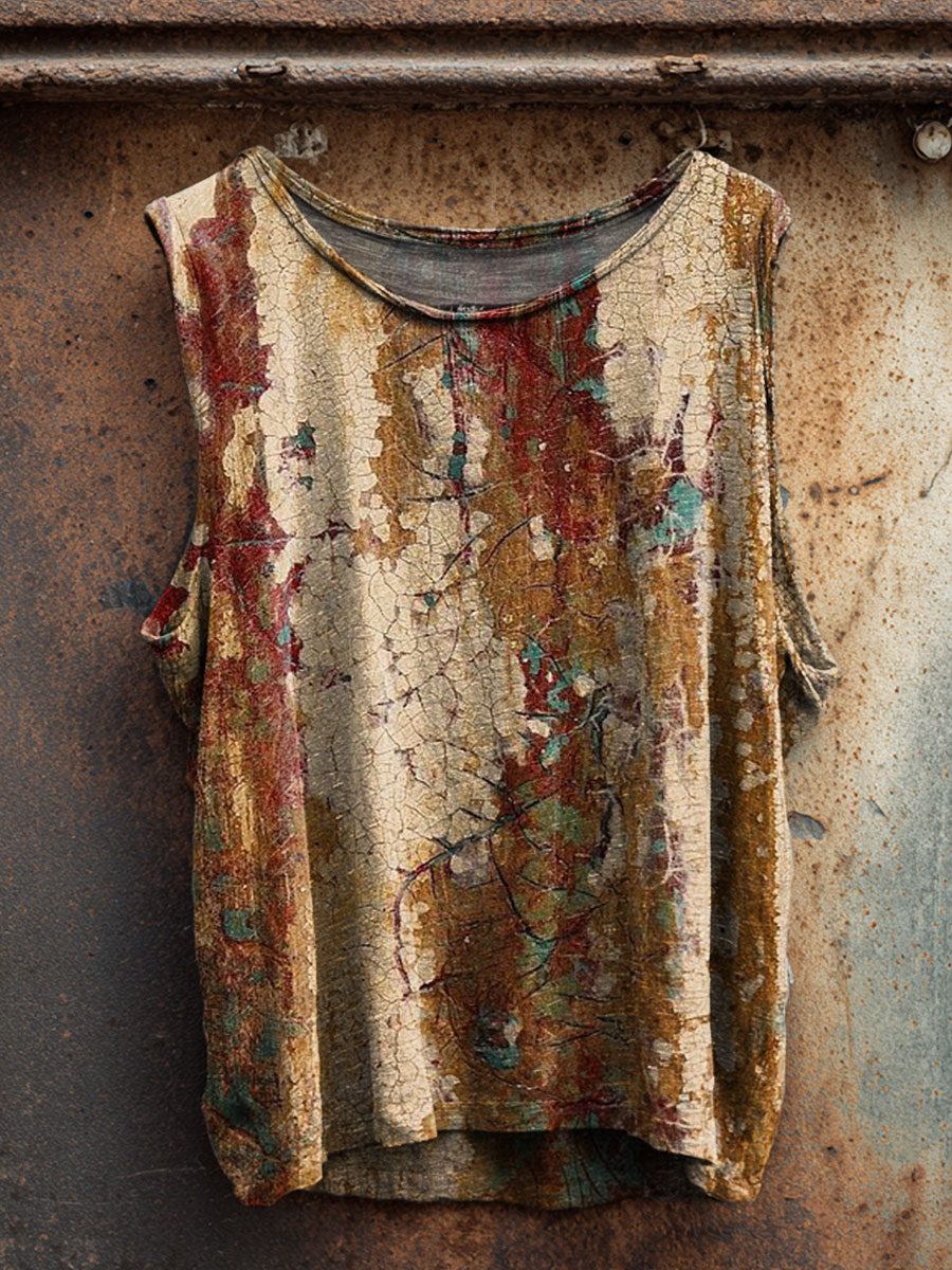 Vintage Print 100% Cotton Casual Tank Top