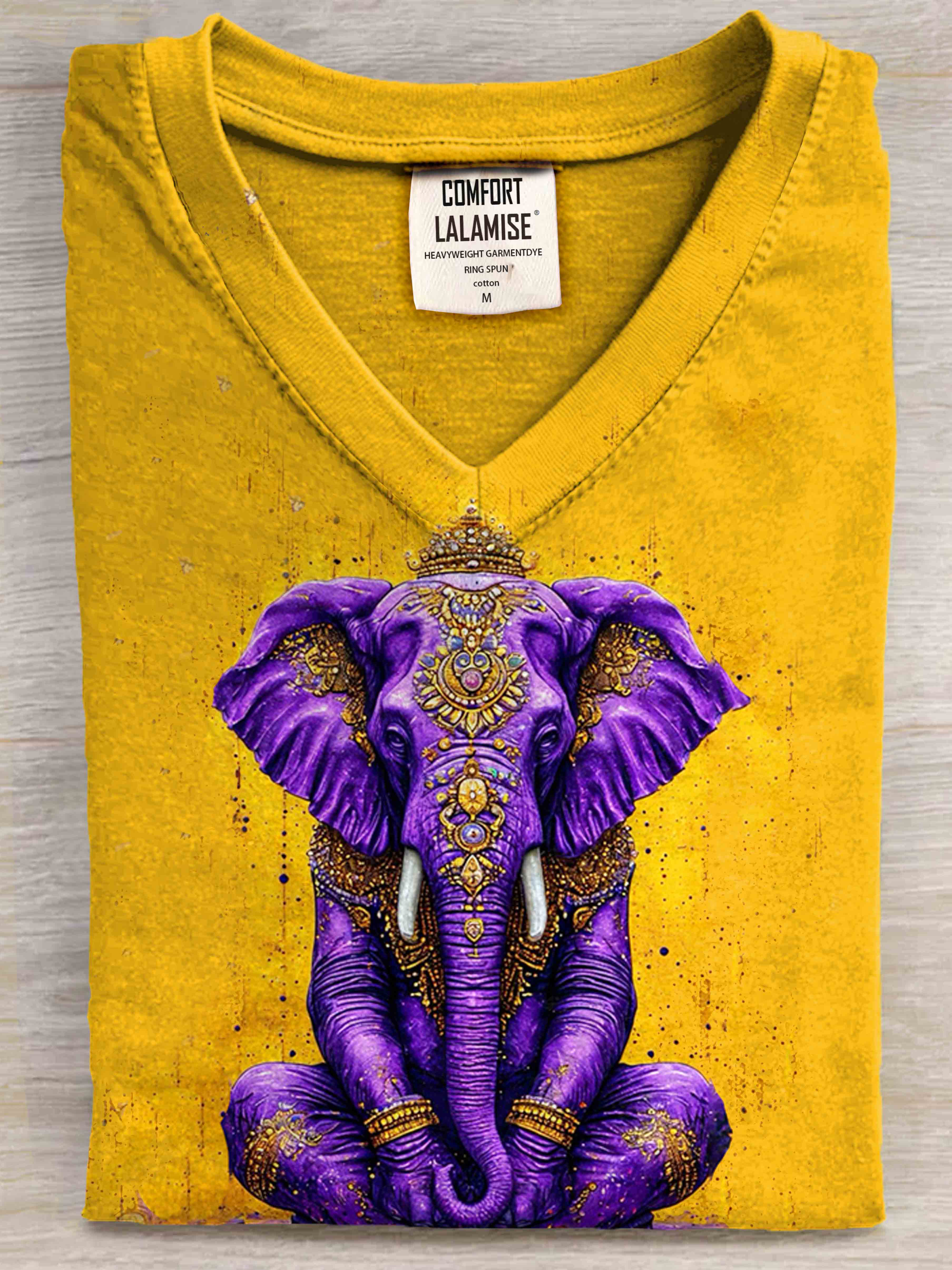 Meditating Elephant Art Print V-neck Casual T-Shirt