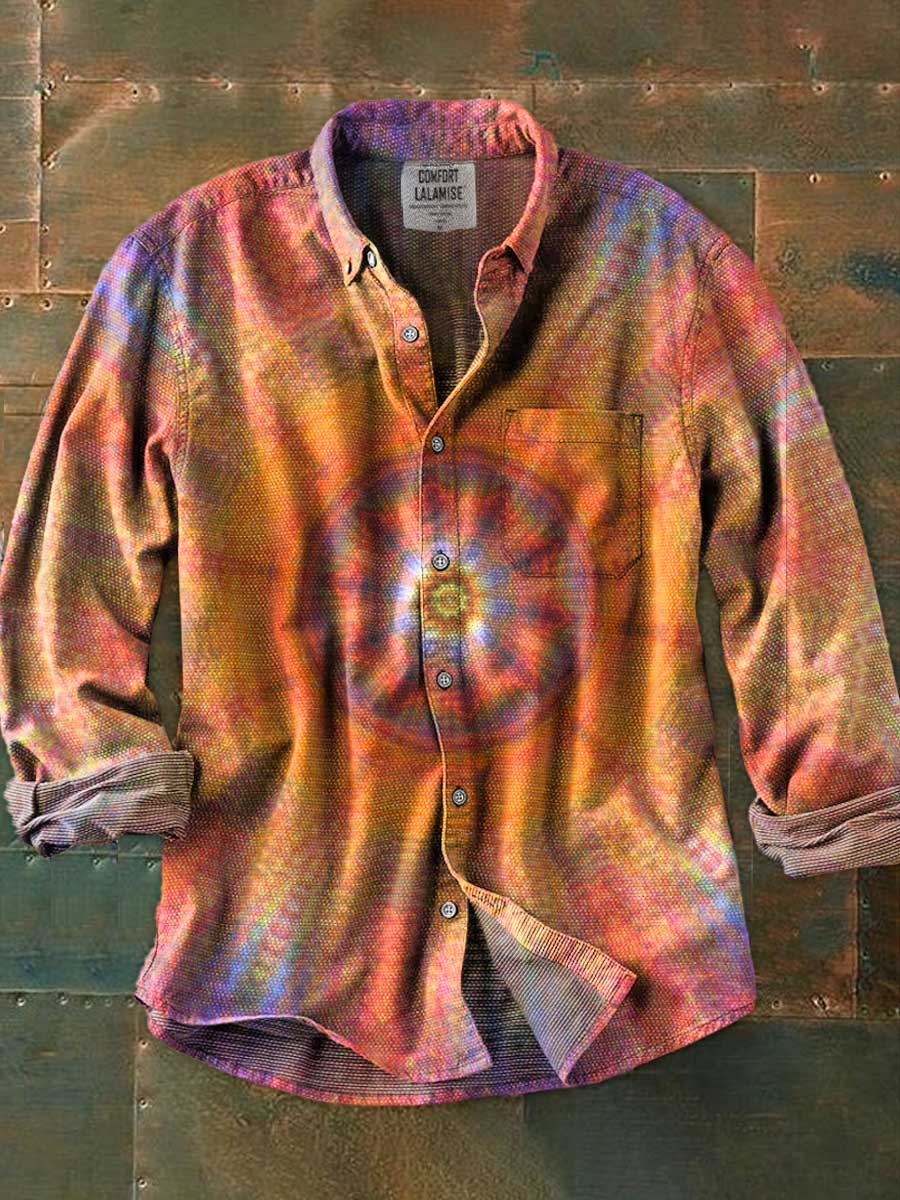 Vintage Abstrct Art Print 100% Cotton Long Sleeve Shirt