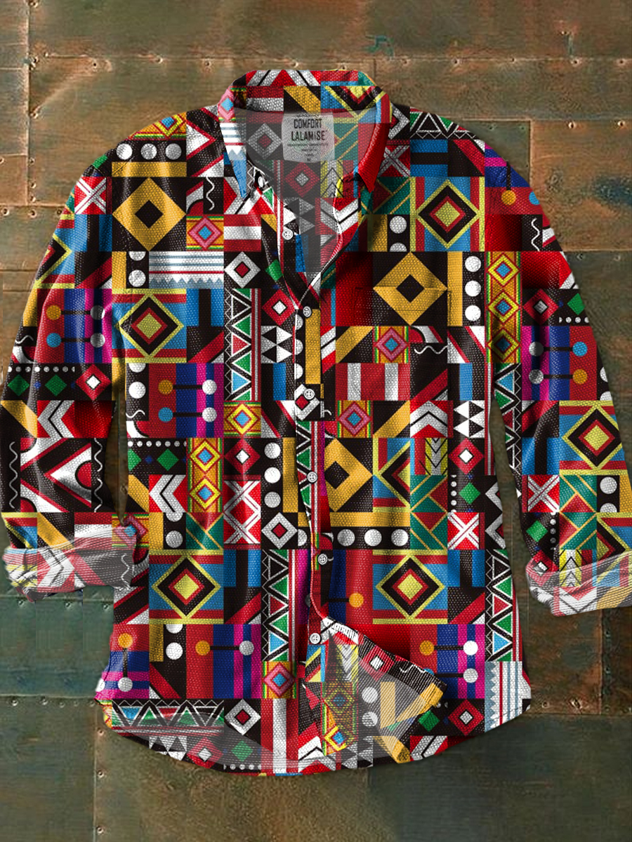 Abstract Ethnic Art Print 100% Cotton Long Sleeve Shirt