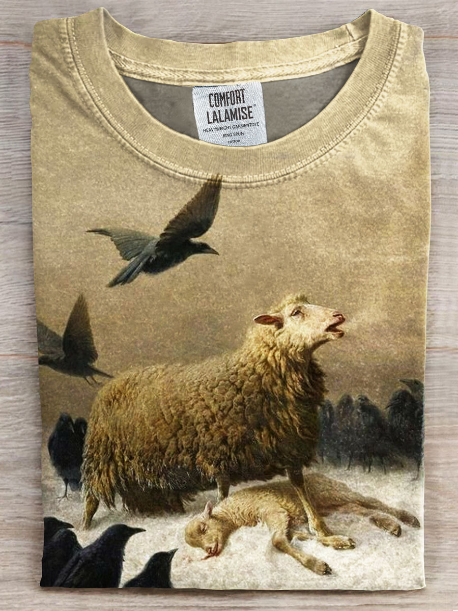 Vintage Art Horse Print Casual T-shirt