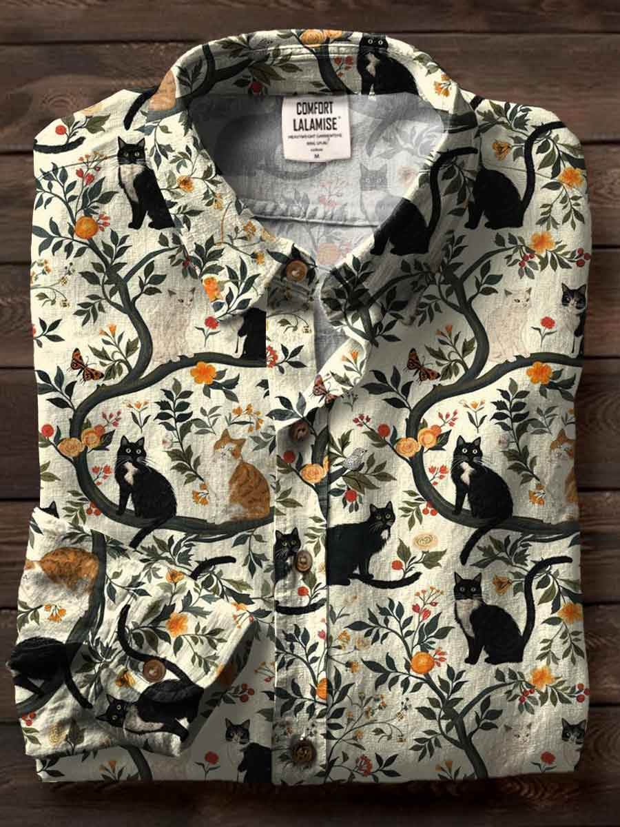 Cats Art Print Casual Cotton Shirt