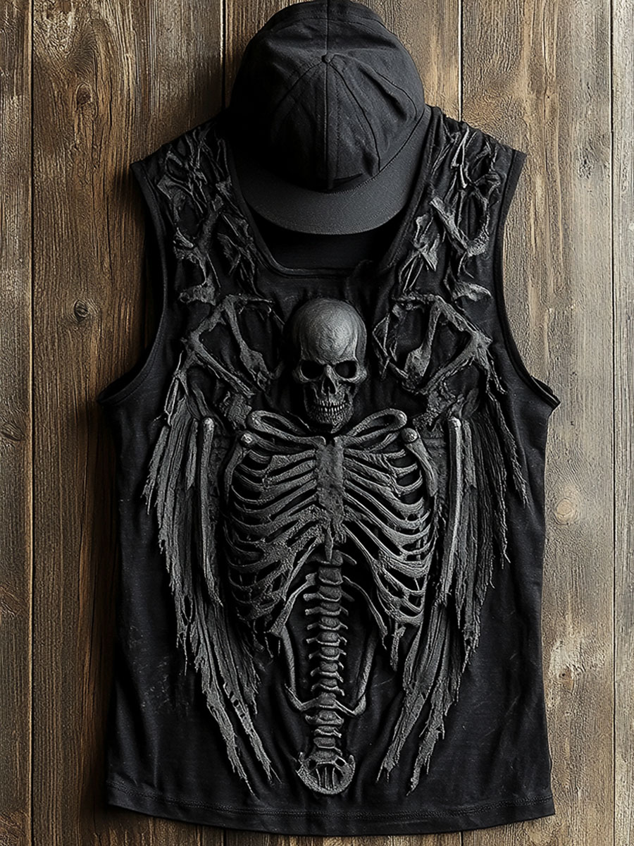Skeleton Print 100% Cotton Casual Tank Top