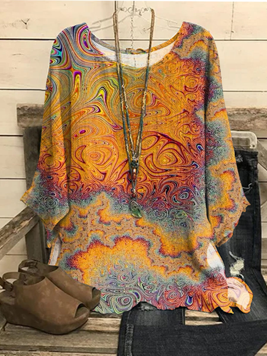 Women's Abstrct Colorful Art Print Casual Top