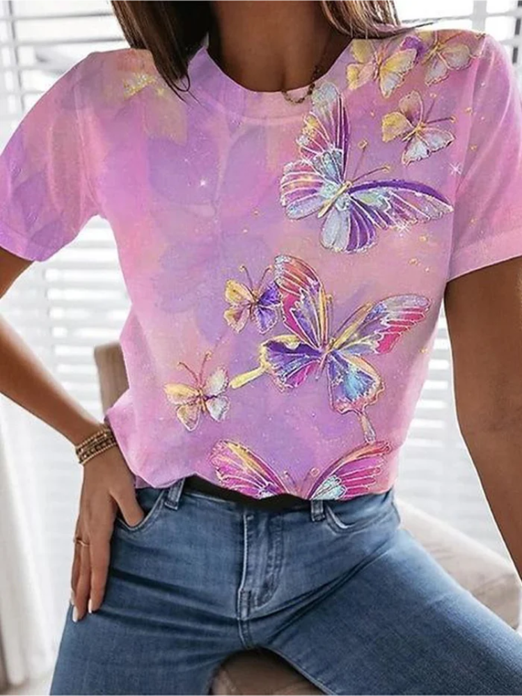 Women's Shiny Butterfly Print T-Shirt