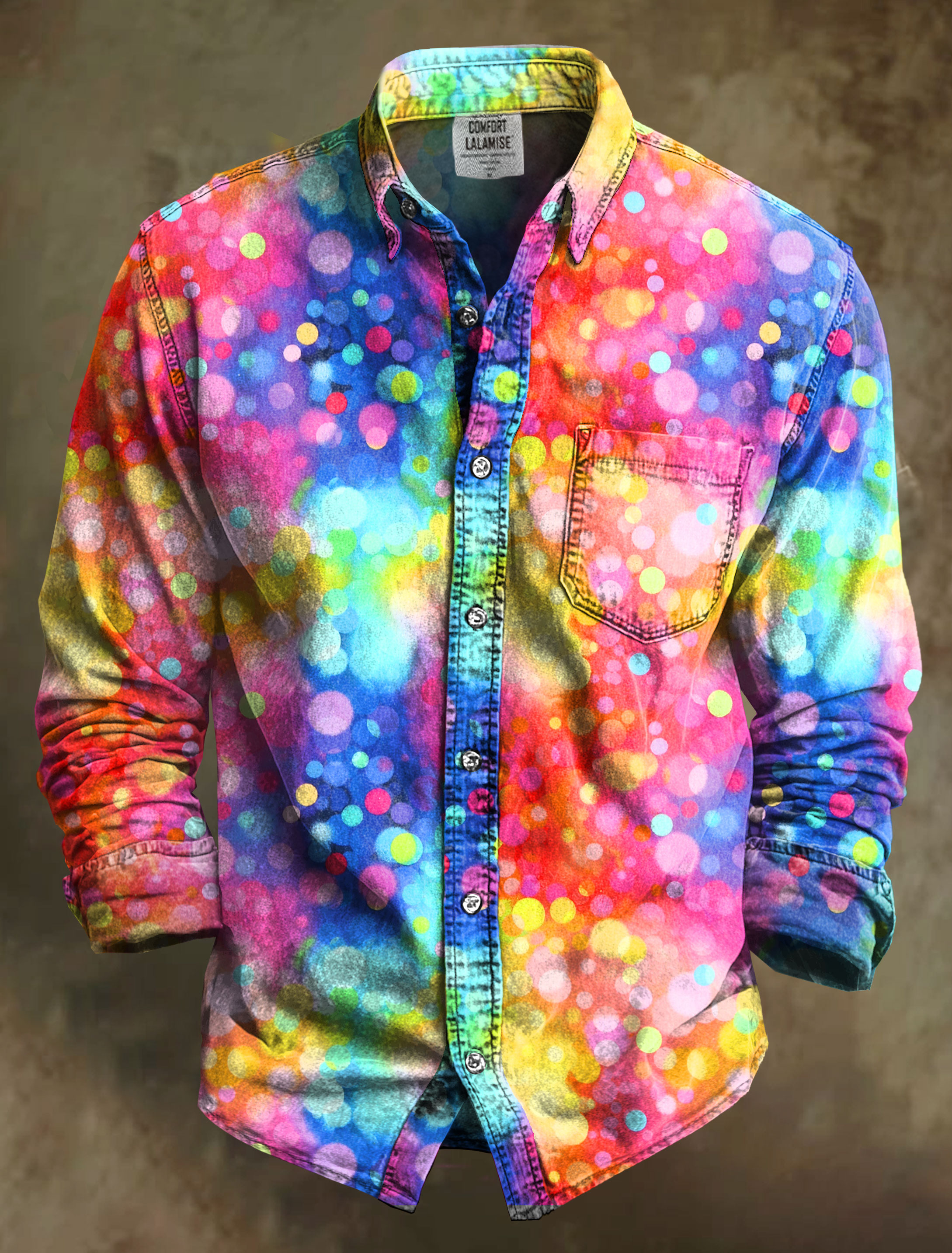 Ethereal Glow Rainbow Pearl Dots Art Print 100% Cotton Long Sleeve Shirt