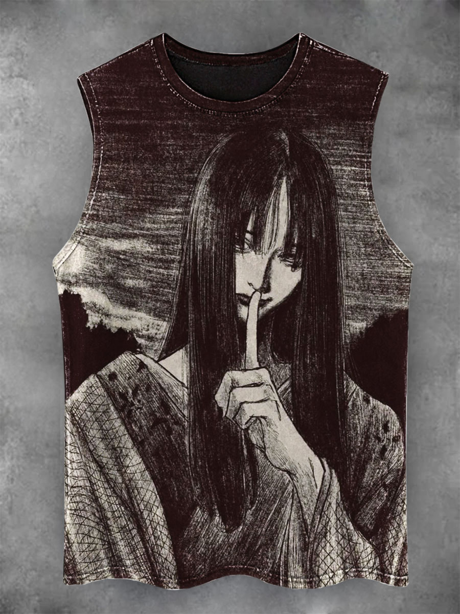 Japanese Horror Print Casual Tank Top