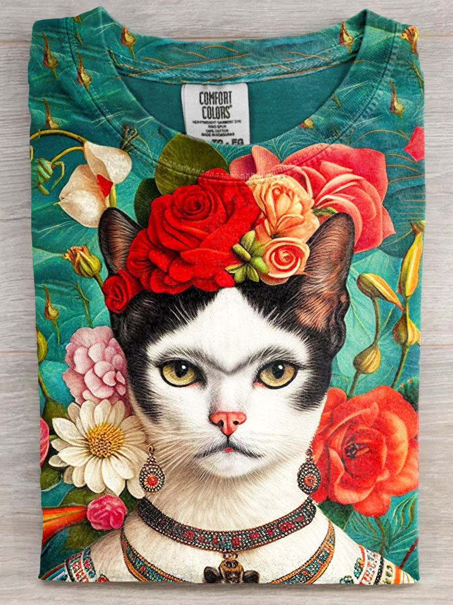 Fridacat Art Print Casaul Short Sleeve T-shirt