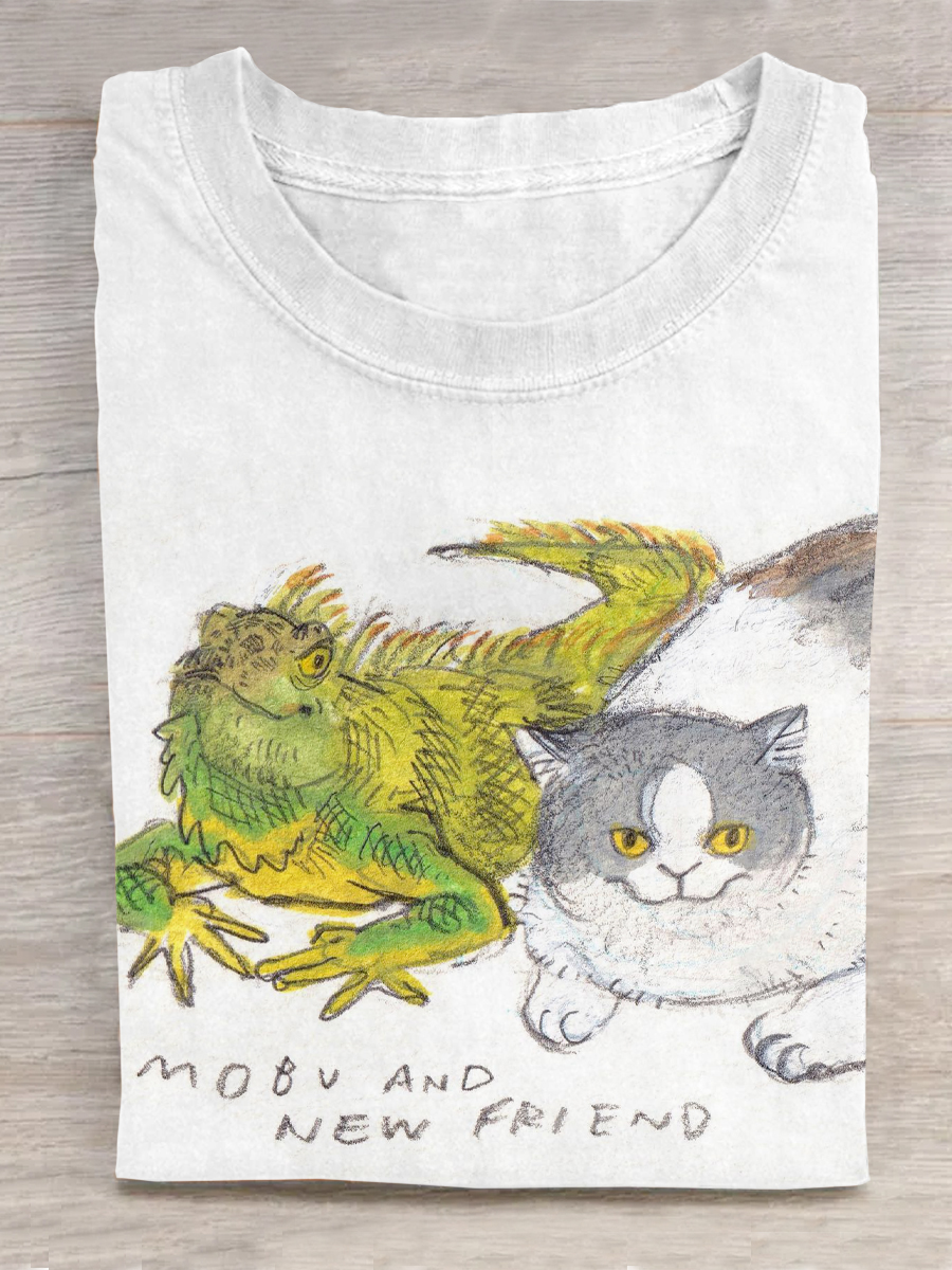 Funny Cat Art Print Printed T-shirt