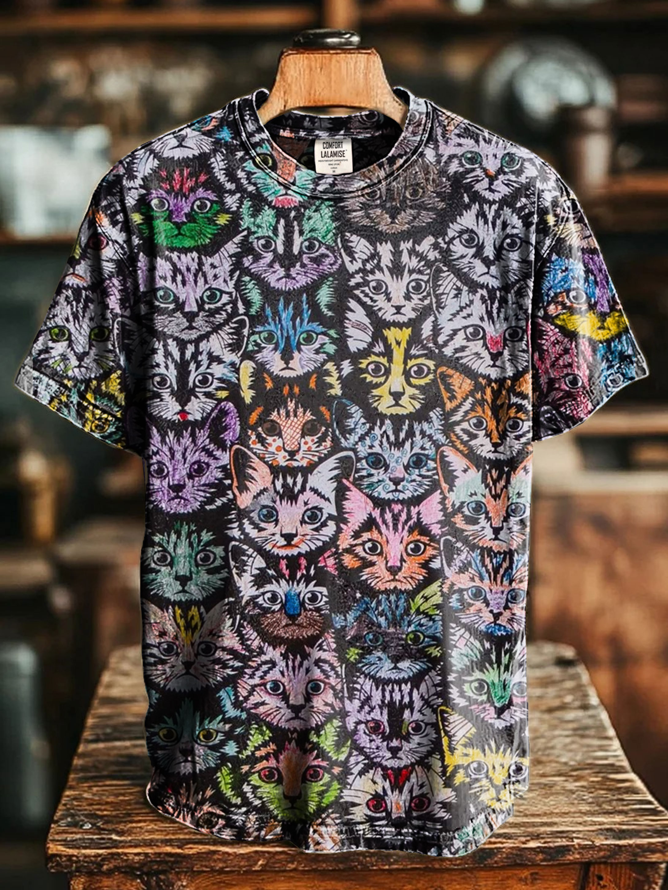 Cat Face Art Print Casaul Short Sleeve T-shirt