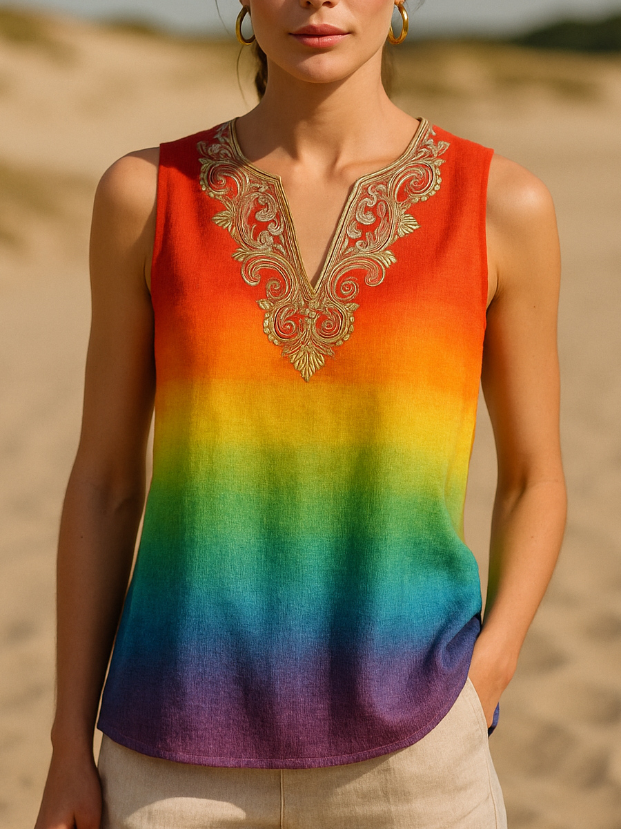 Rainbow Gradient Bohemian Art Print Casual Tank Top