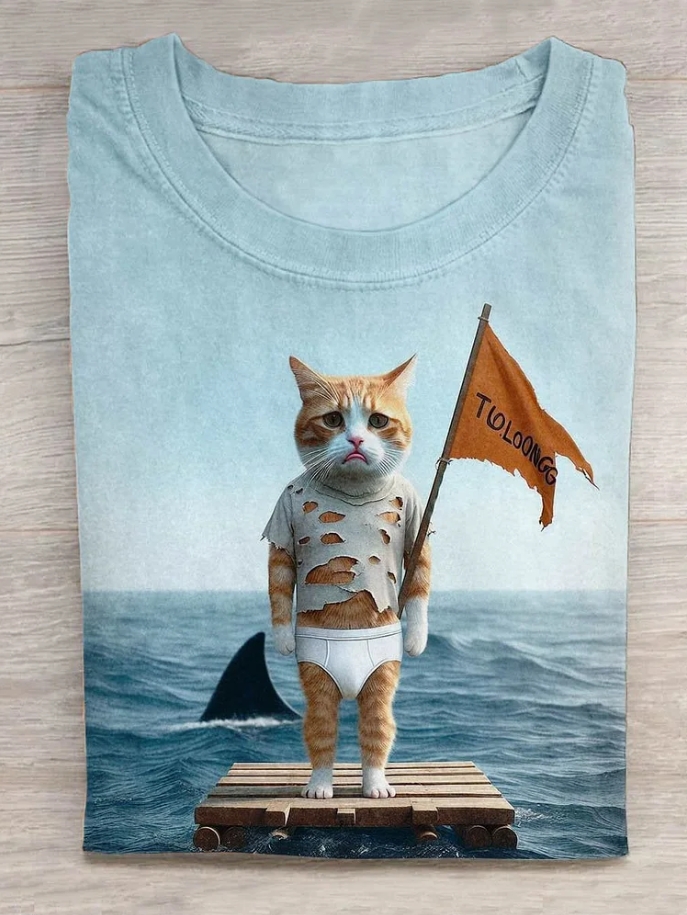 The Raggedy Cat Art Printed Crew Neck Women's T-shirt