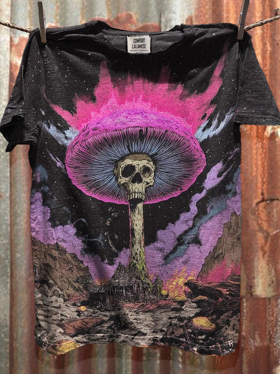 Dark Fantacy Mushroom Art Print Casual Short Sleeve T-shirt