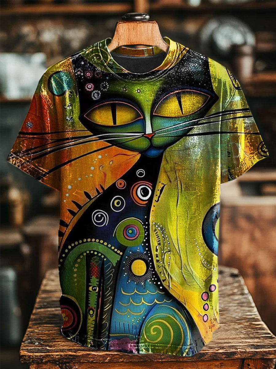 Abstract Art Cat Print Casual T-shirt