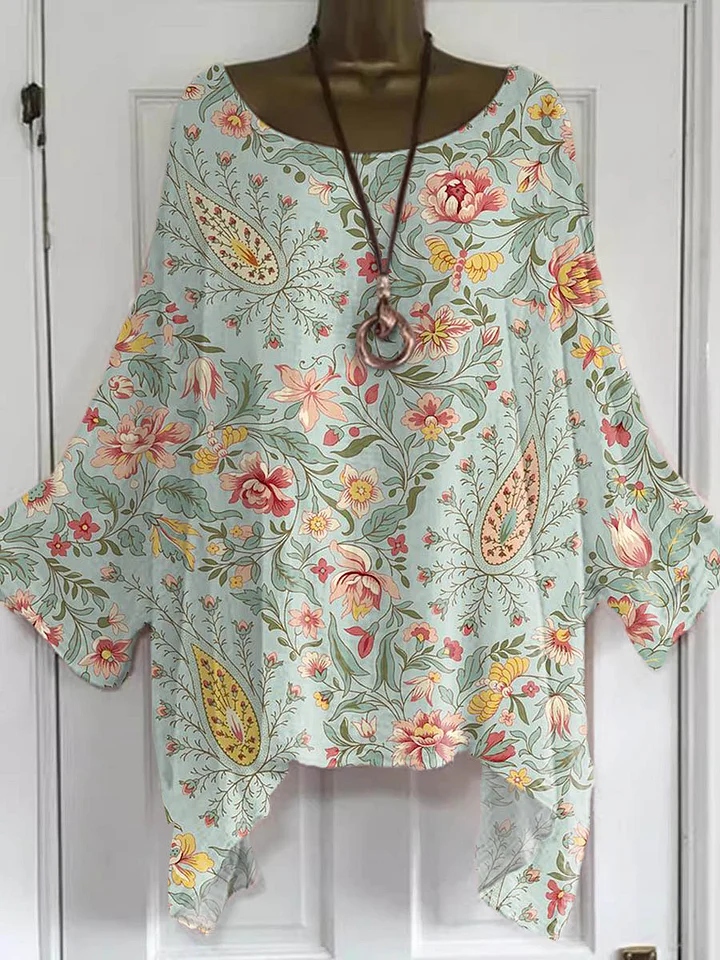 Women's Vintage Floral Art Print Casual Top