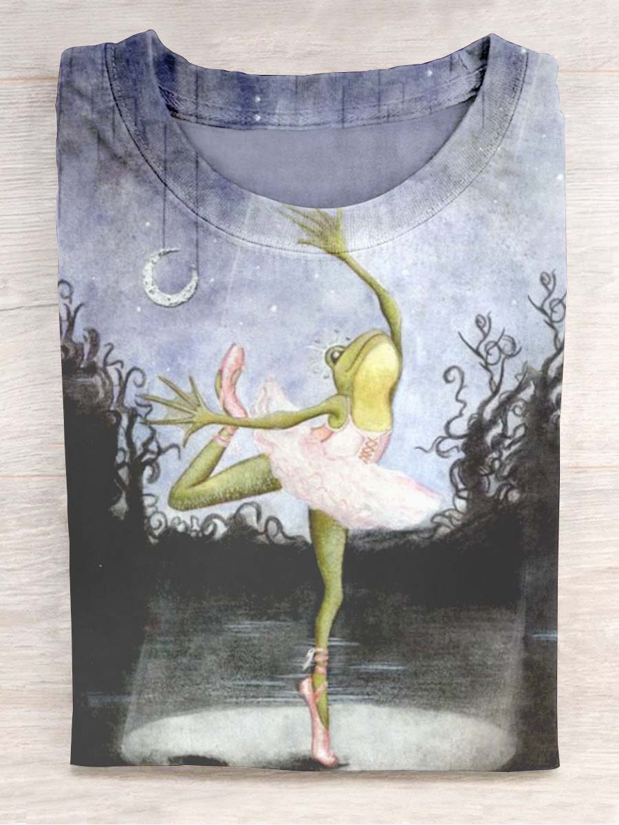 Unisex Frog Ballet Print Casual Short Sleeve T-Shirt