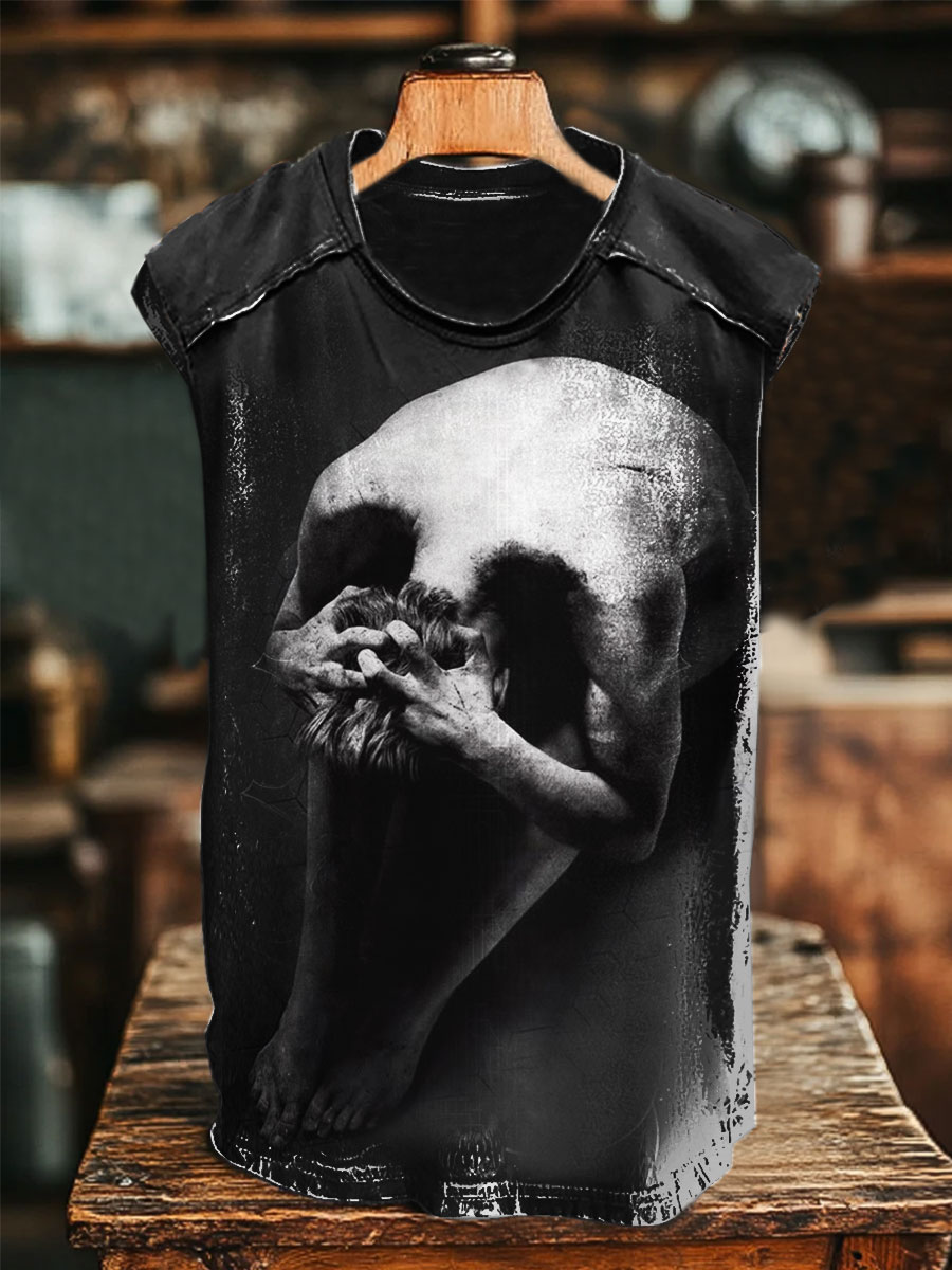 Dark Art Vintage Print 100% Cotton Casual Tank Top