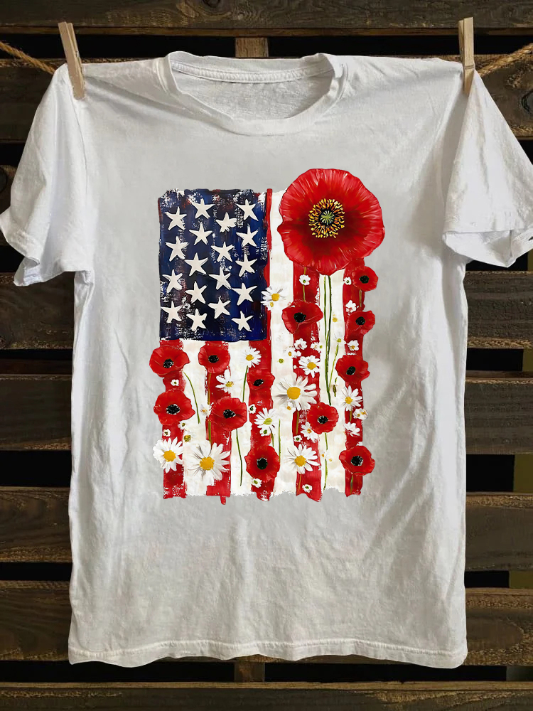 American Flag Floral 4th Of July T-shirt