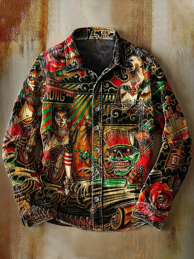 Vintage Mexican Dead Tattoo Art Print 100% Cotton Long Sleeve Shirt