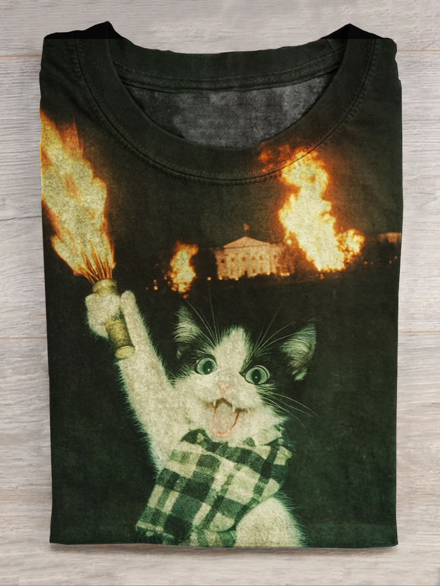 Funny Cat Print T-shirt