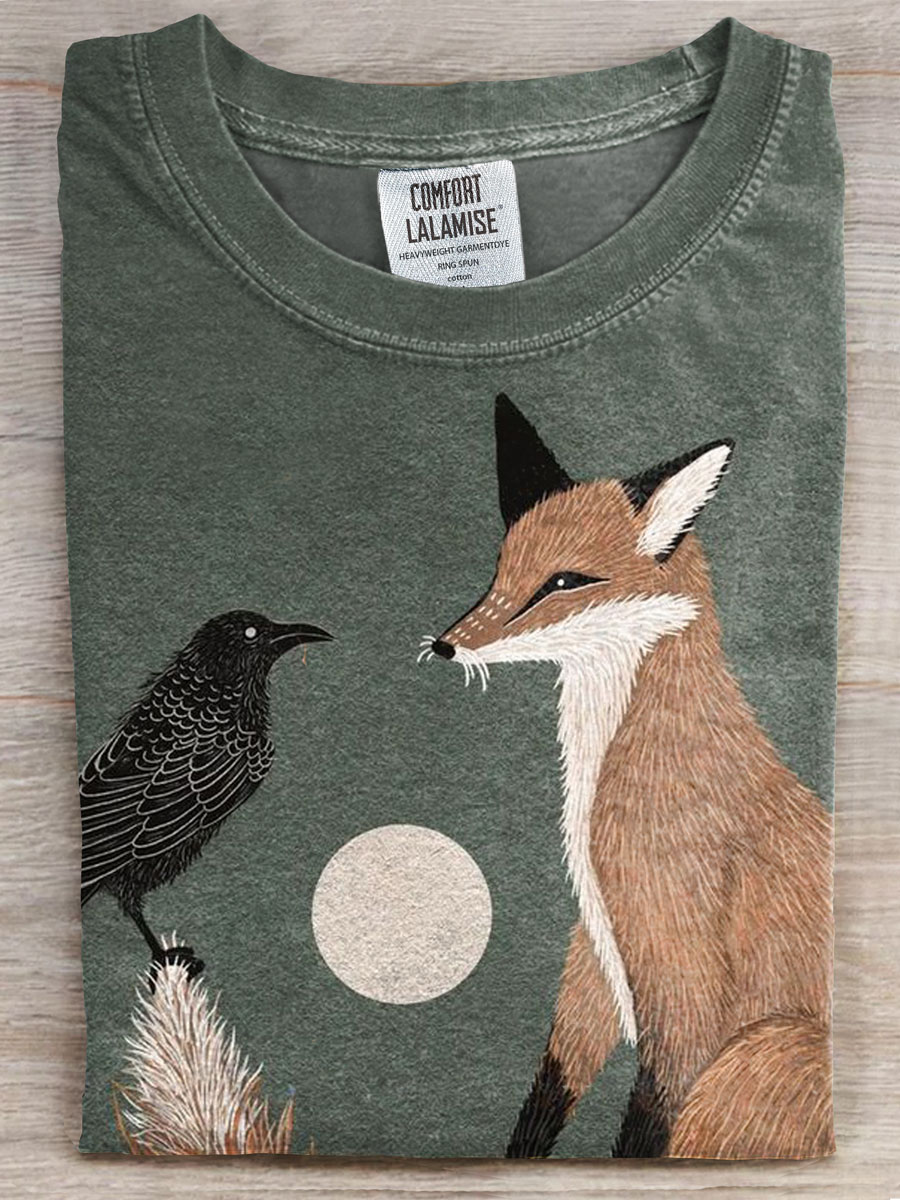 Fox Printed Casual Short-sleeved Top