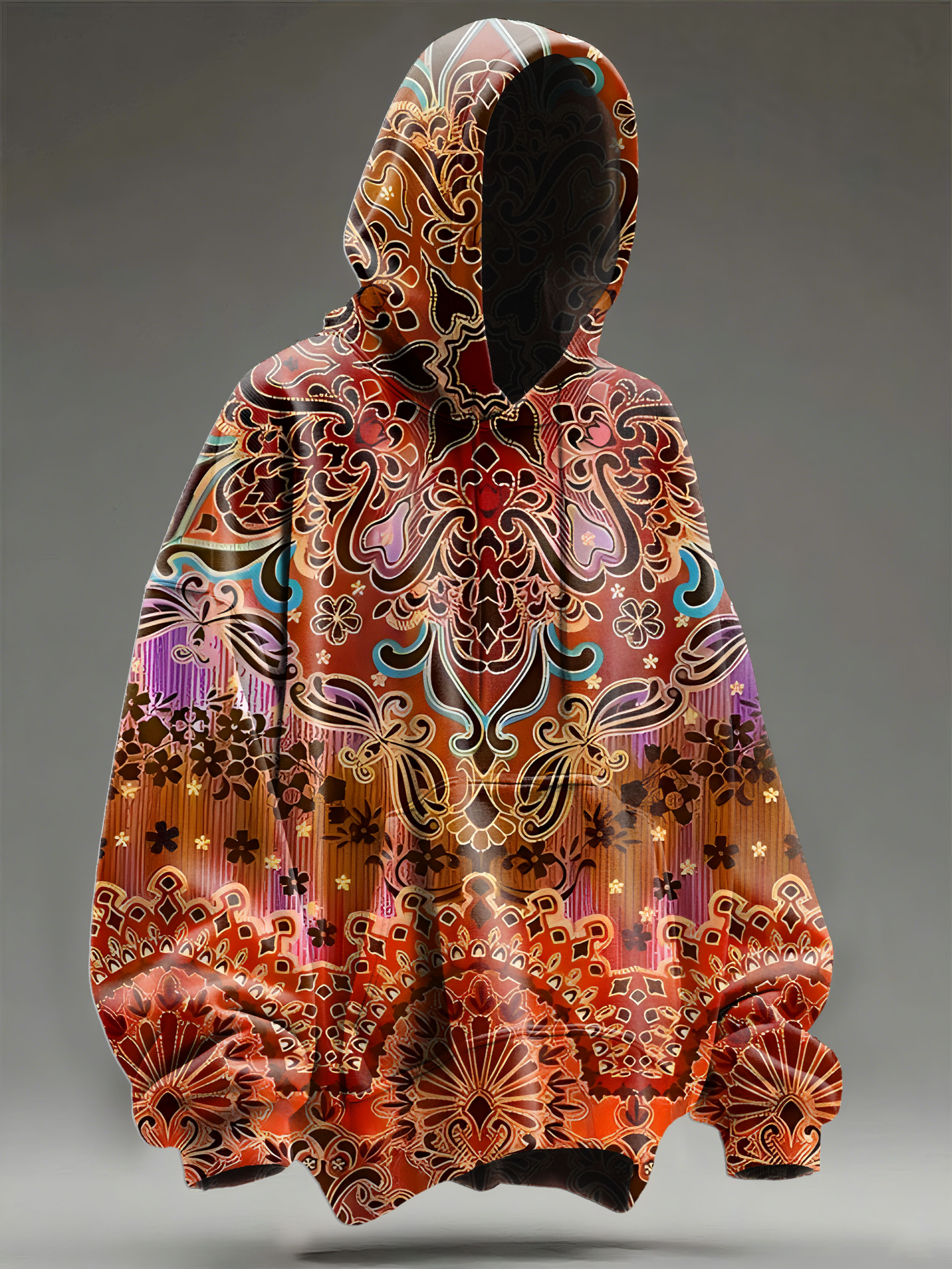 Retro Multicolor Ethnic Traditional Pattern Art Print Casual Hoodie Sweatshirt