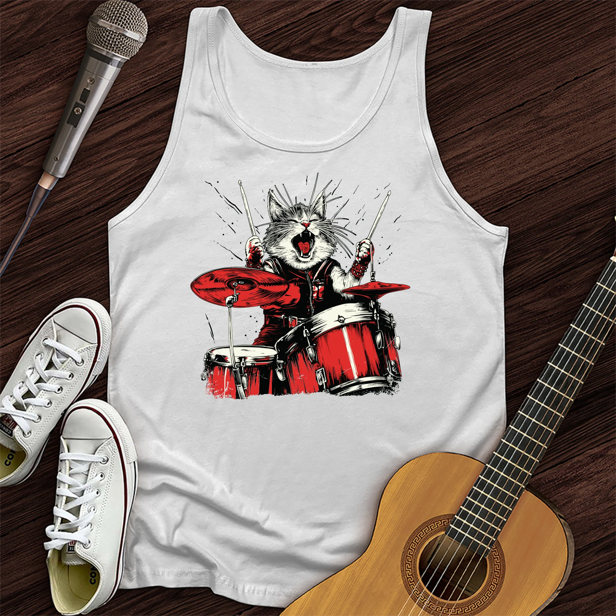 Cat Playing Drums Tank