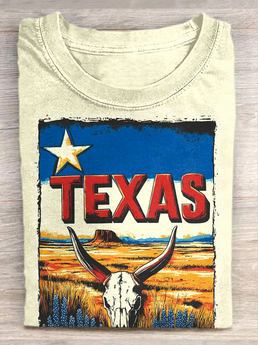 Independence Day Texas Print Casual Short Sleeve T-Shirt