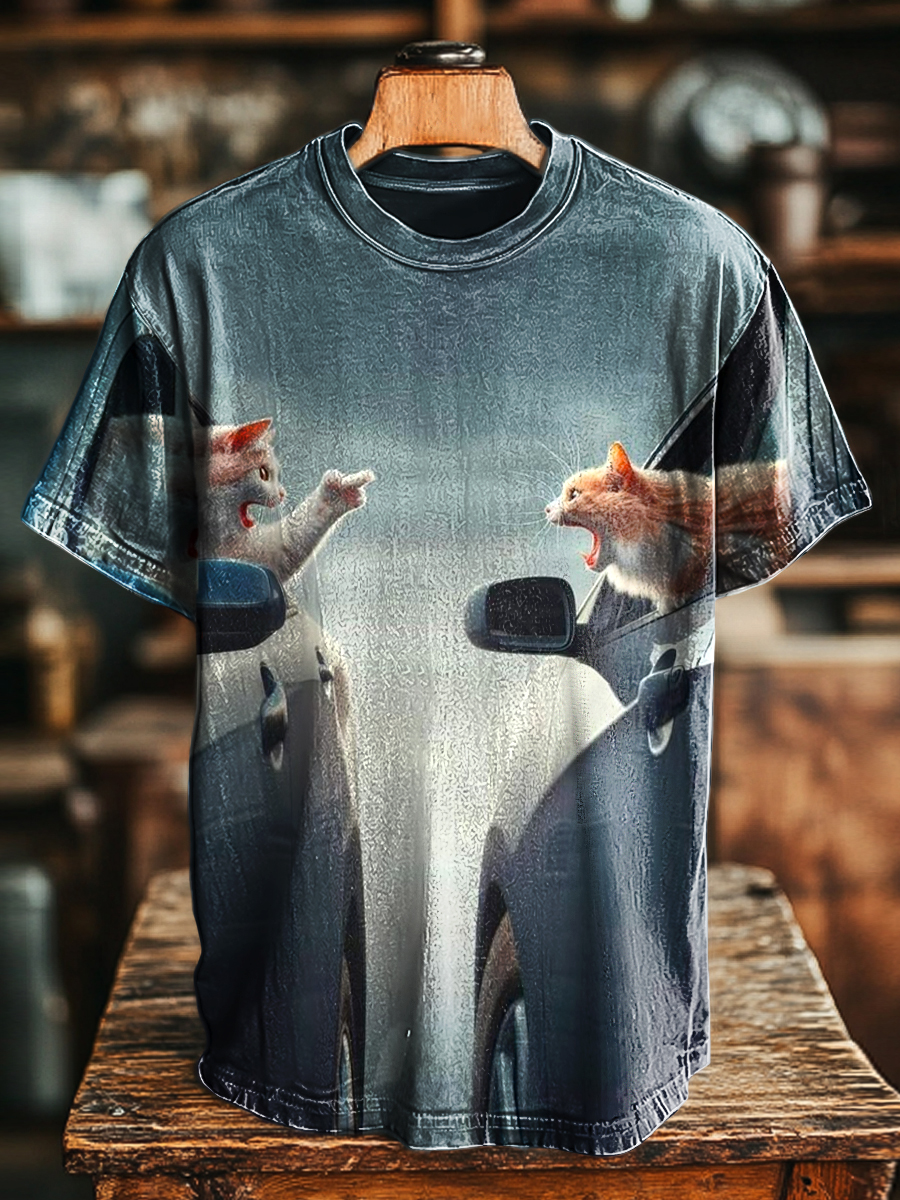 Unisex Fun Cat Print Casual Loose Short Sleeve T-Shirt
