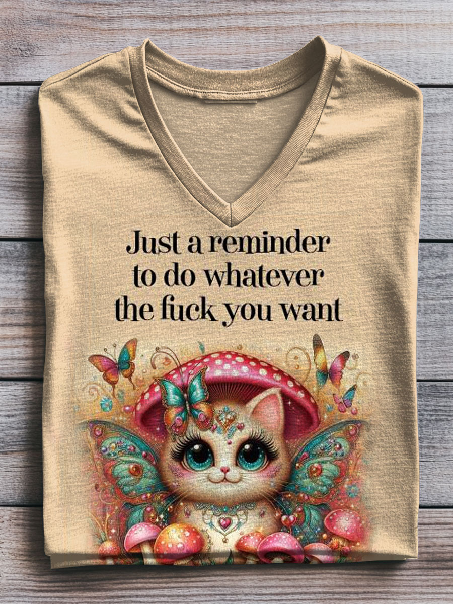 Vintage Funny Art Print V-neck Casual T-Shirt