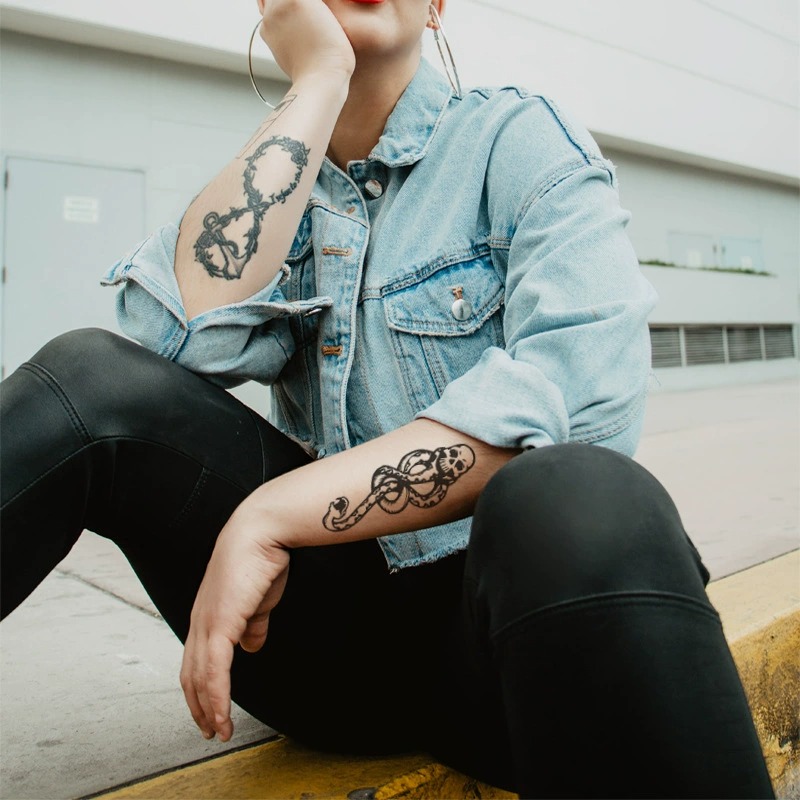 Tattoo Sticker Black Devil Marked Death Snake Head Temporary Sticker Black Voldemort Waterproof Tattoo Sticker