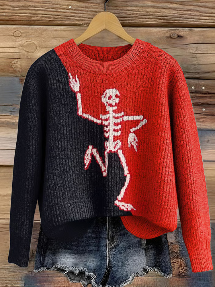 Women's Skull Print Crew Neck Sweater