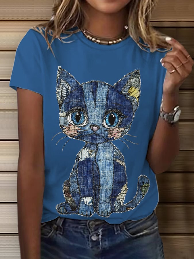 Women's Retro Animal Cat Print T-Shirt