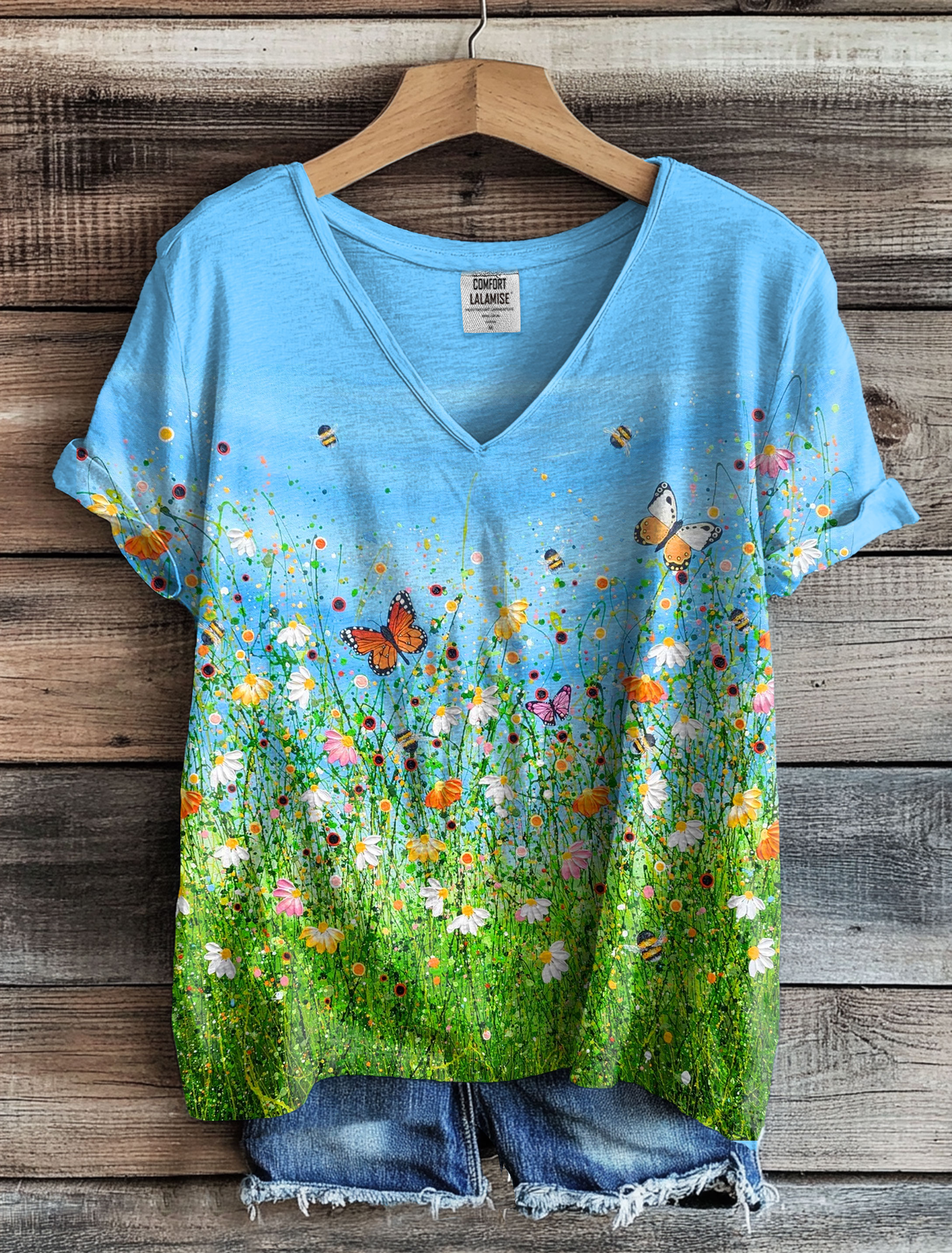 Dancing On A Summer Breeze Floral Art Print V-neck T-shirt