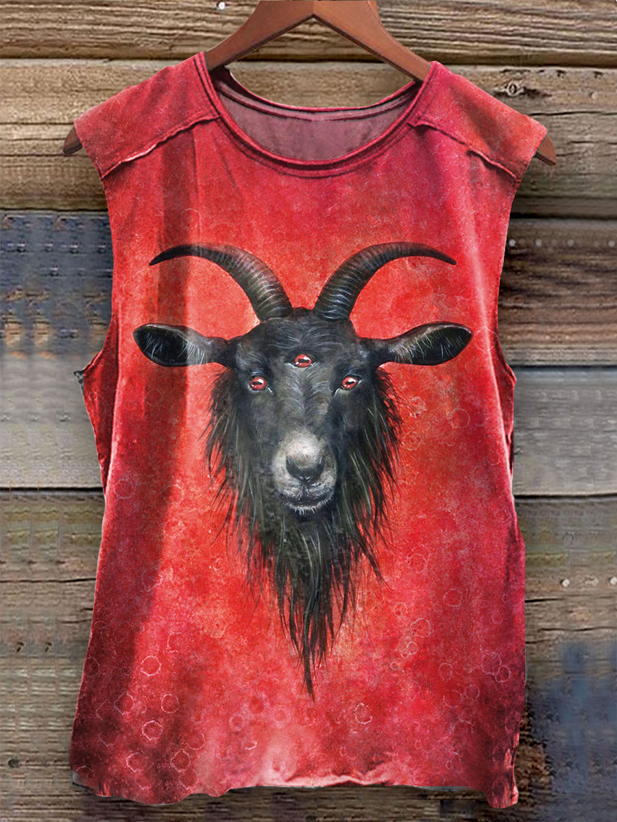 Balck Goat Dark Art Print 100% Cotton Casual Tank Top