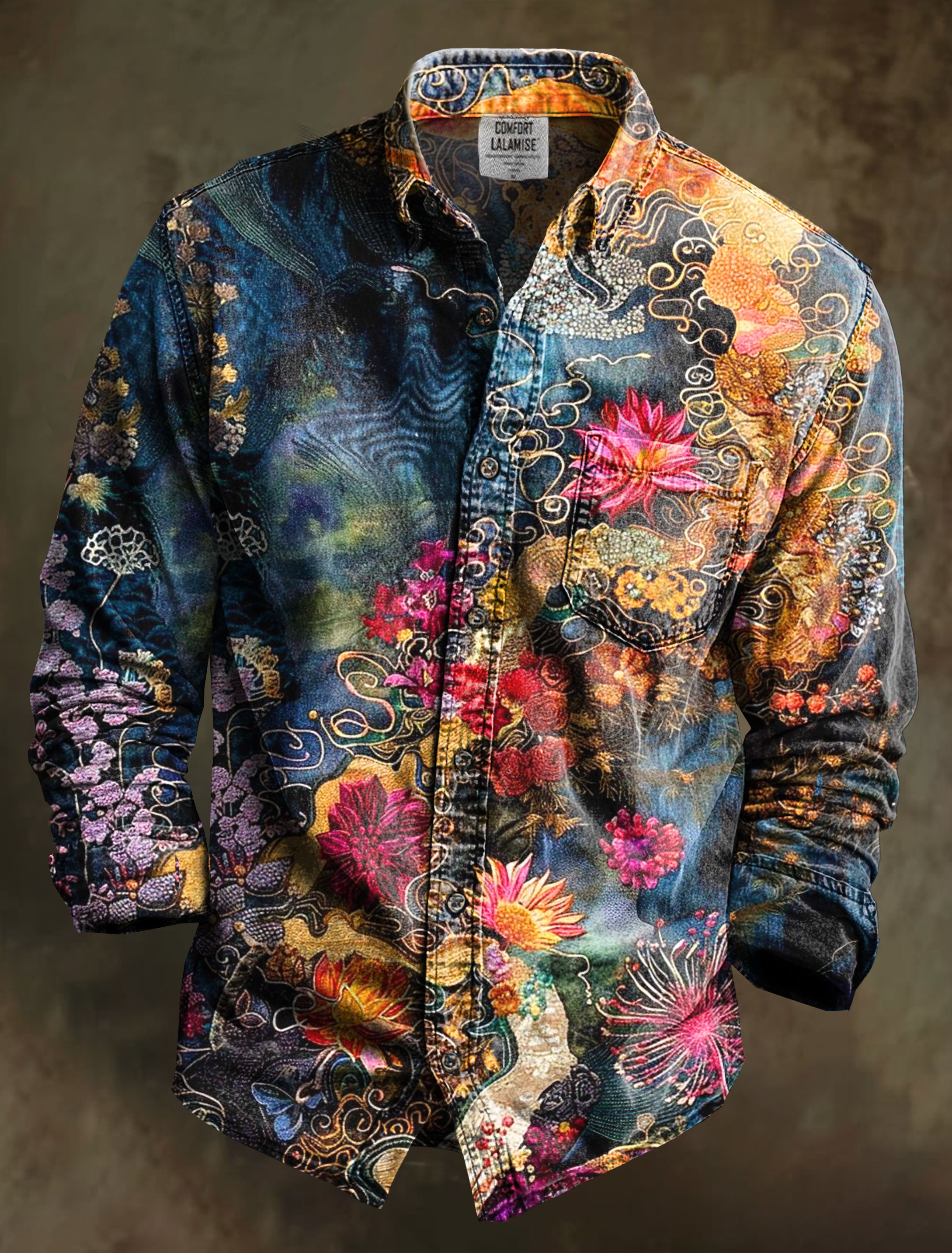 Vintage Floral Art Print 100% Cotton Long Sleeve Shirt