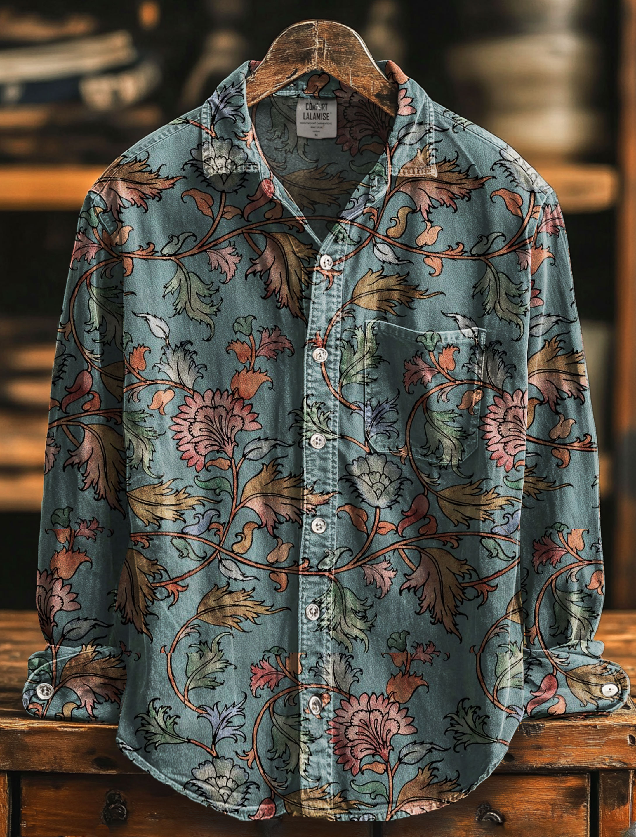 Vintage Floral Art Print 100% Cotton Long Sleeve Shirt